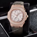 Japan Grade Patek Philippe Nautilus Diamonds Watches Rose Gold White Face